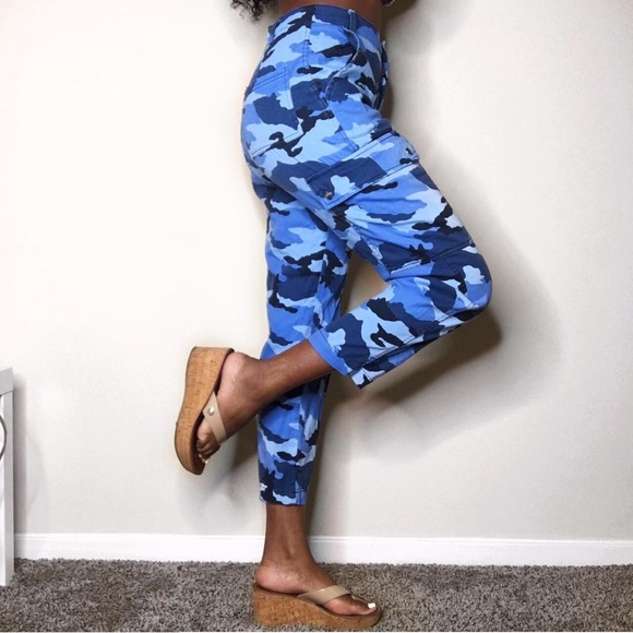 TRENDY, Wild Fable, Y2K, high-rise, Blue, camouflage print patterned pants - Picture 1 of 4
